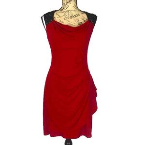 En Focus Studio Women’s Red & Black Sleeveless Evening Ruffle Dress Size 4